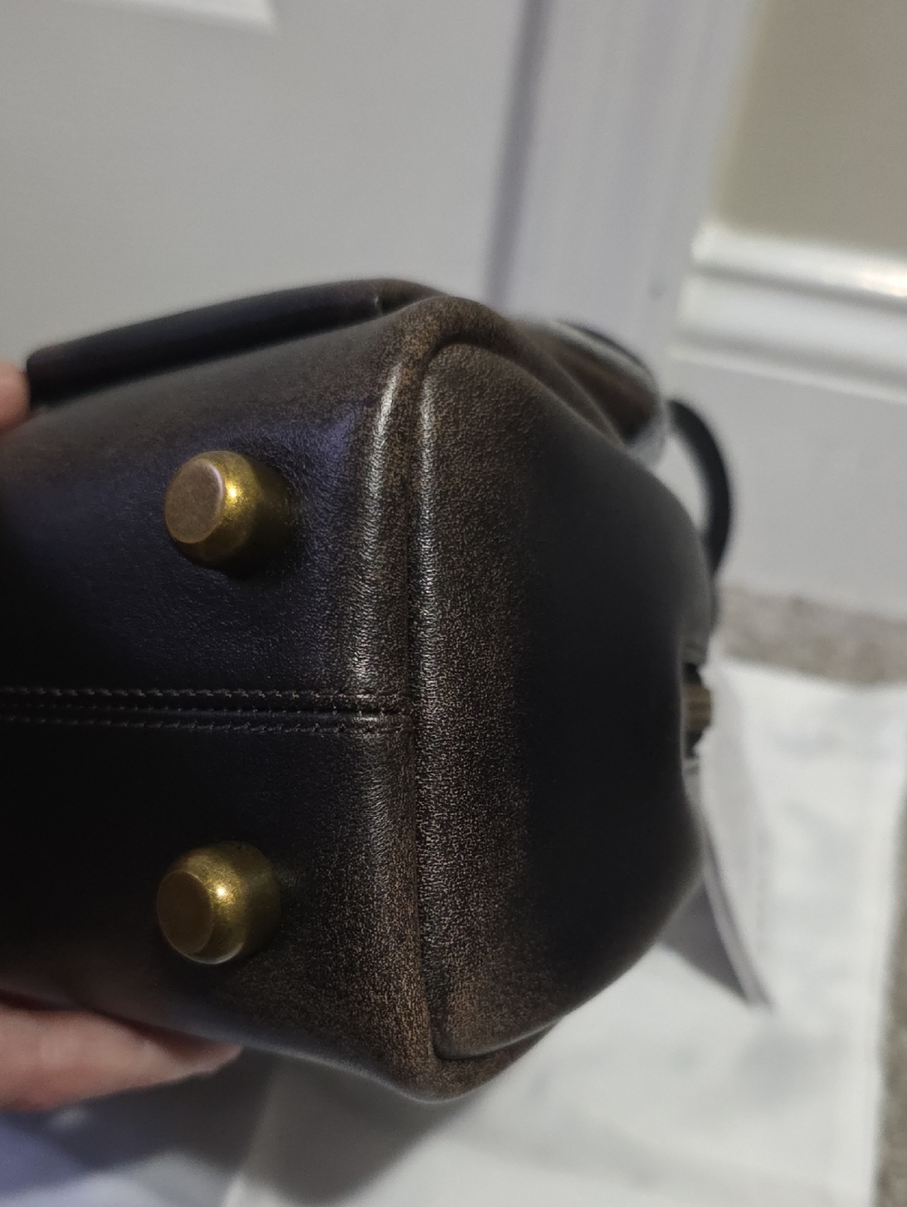 Coach Twin Turnlock 20 Loved Leather Brown and Black Brass Hand Bag - Picture 12 of 16